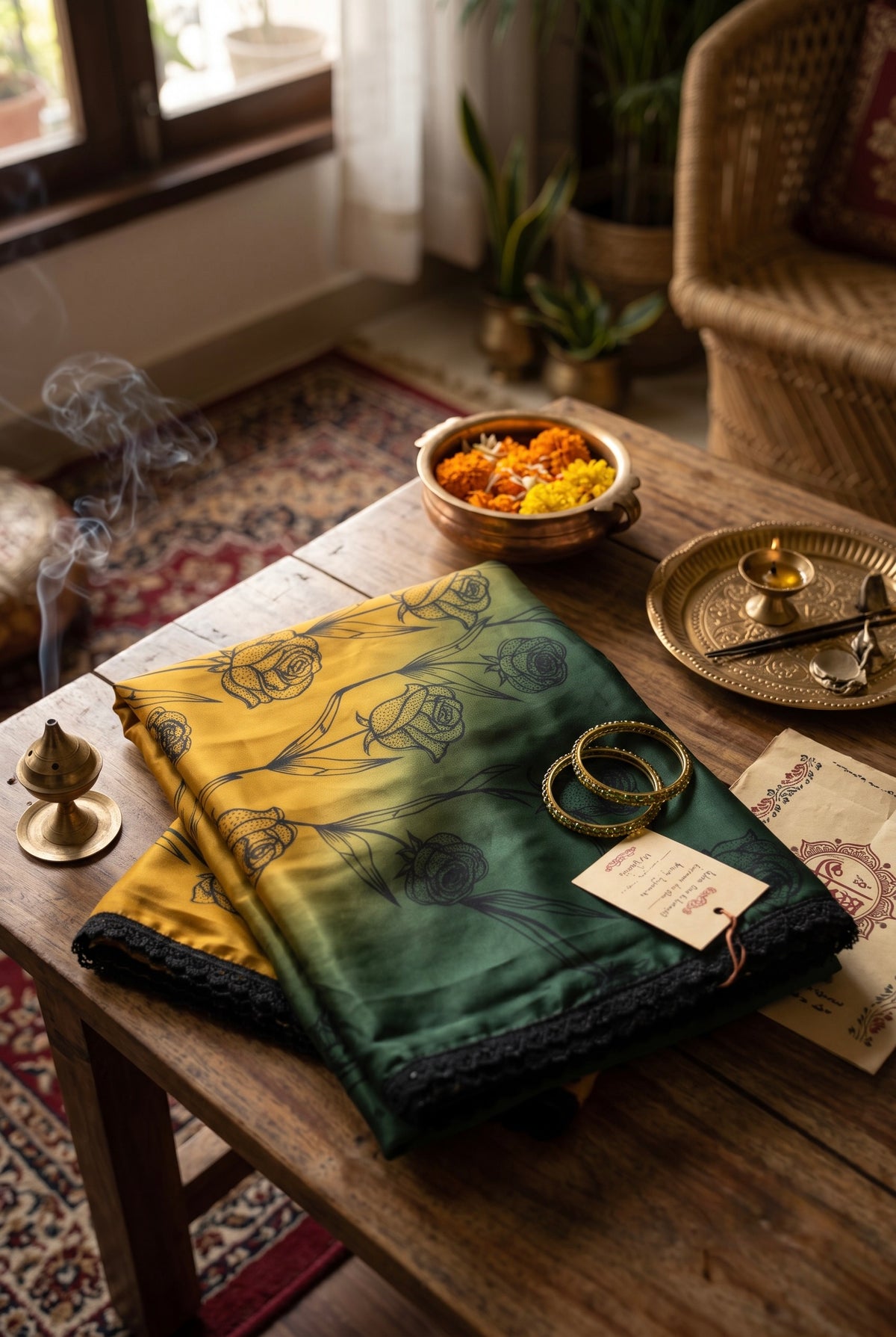 SB-7033 | Elegant Floral Satin Digital Print Saree