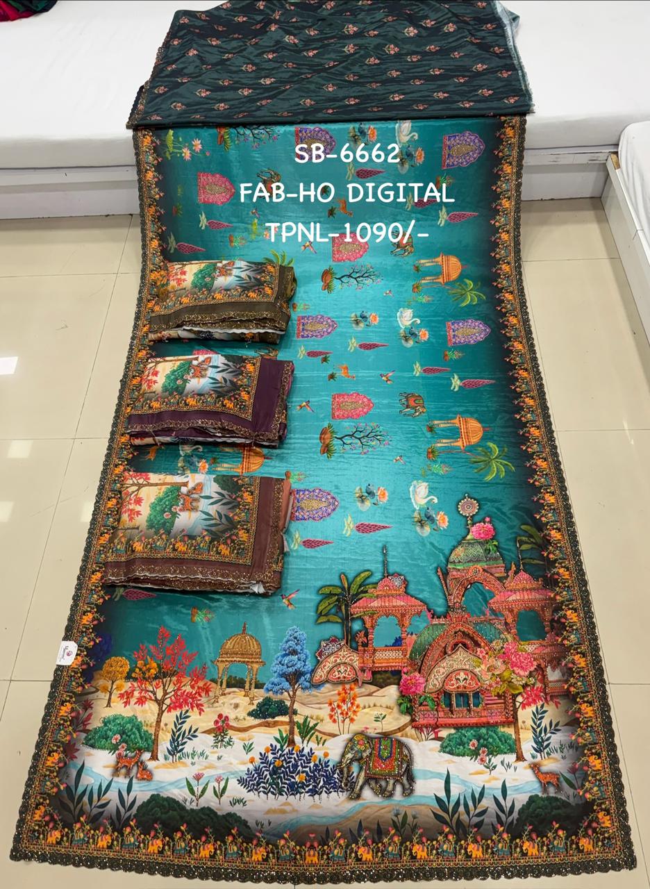 SB-6662 | Royal Teal Palace Digital Saree