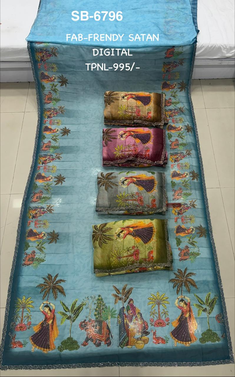 SB-6796 | Sky Blue Traditional Digital Saree