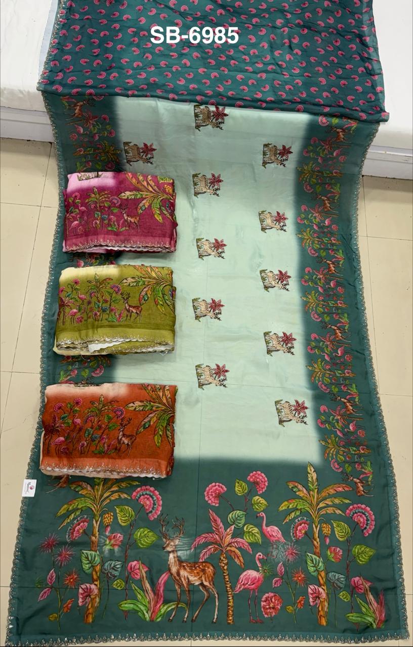 SB-6985 | Scenic Garden Digital Print Saree