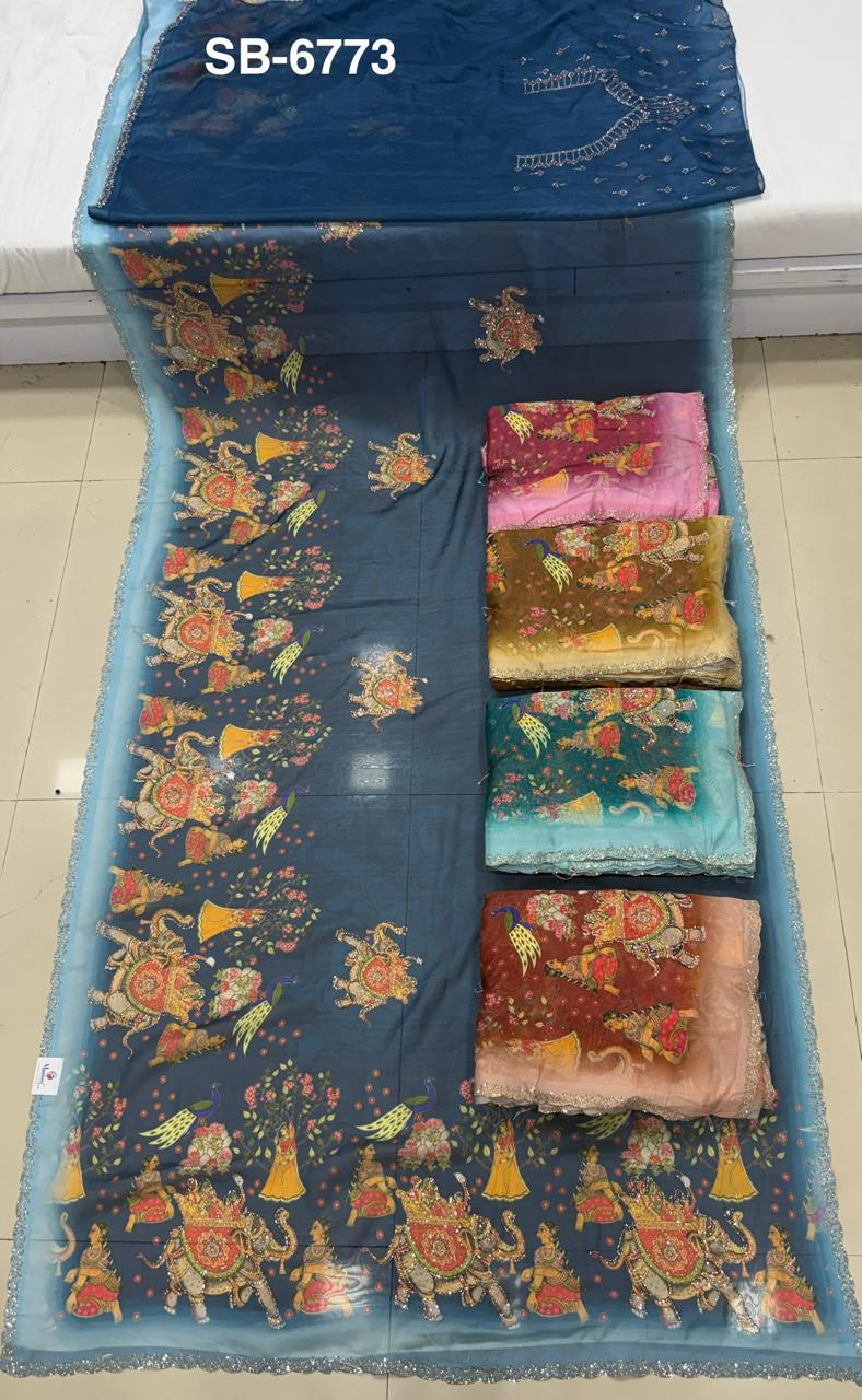 SB-6773 | Traditional Peacock Digital Print Saree