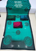 SB-6893 | Turquoise Floral Medallion Satin Saree